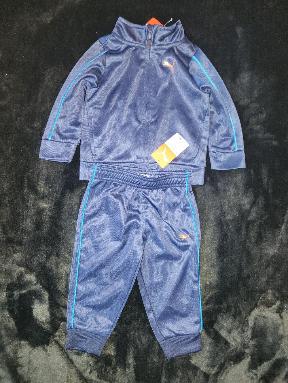 Puma Navy Blue Kids Track Set with Teal Accents